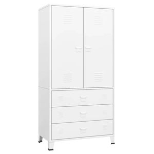 vidaXL Industrial Wardrobe White Metal Storage Clothing Cabinet Closet Hanger