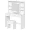 Ufurniture Dressing Table with LED Slide Make up Mirror Hidden Storage Shelf White