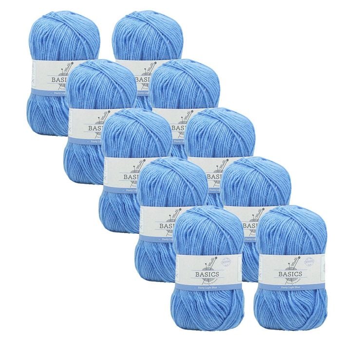 10x Malli Footy Light Blue Blend Basic 100g Knitting Yarn Acrylic/poly