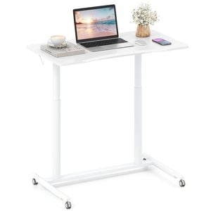 Costway Mobile Standing Desk C-shaped Computer Workstation White