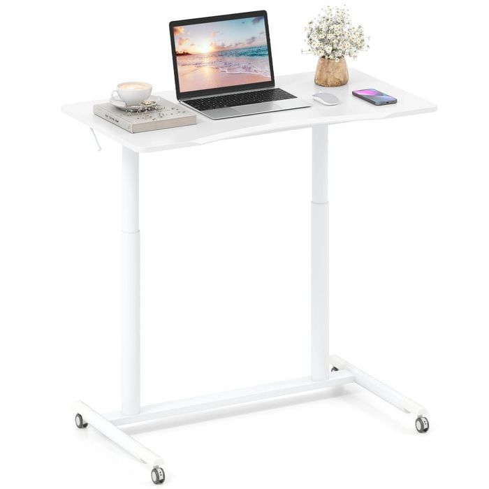 Costway Mobile Standing Desk C-shaped Computer Workstation White