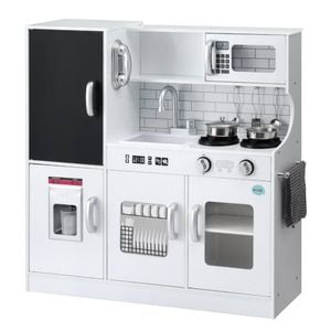 Keezi Pretend Play Kitchen 80cm Wooden Chef With Oven & Blackboard - White