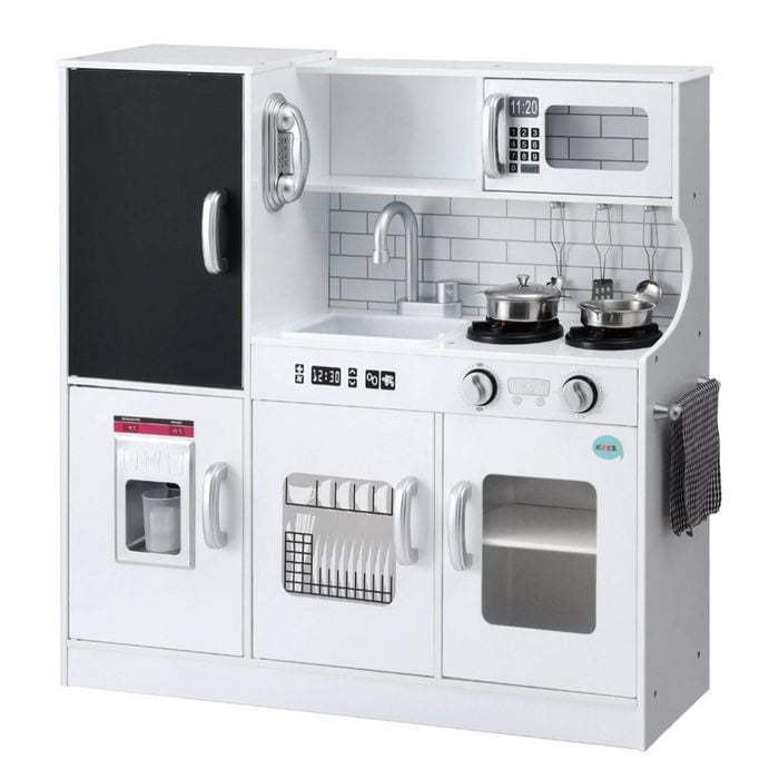 Keezi Pretend Play Kitchen 80cm Wooden Chef With Oven & Blackboard - White