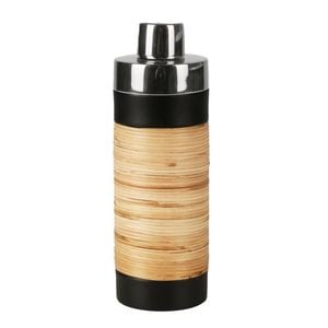 Belle Plantation Stainless Steel Cocktail Shaker 7.5x23cm - Black & Rattan
