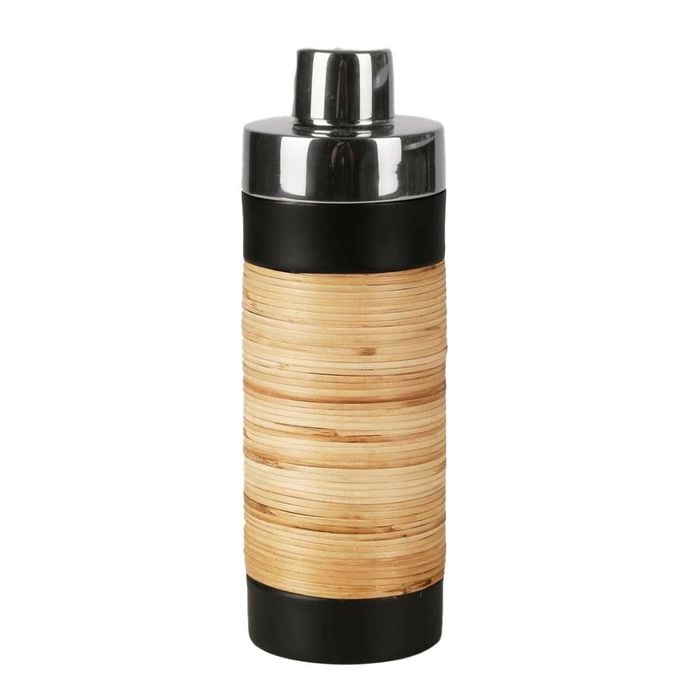 Belle Plantation Stainless Steel Cocktail Shaker 7.5x23cm - Black & Rattan