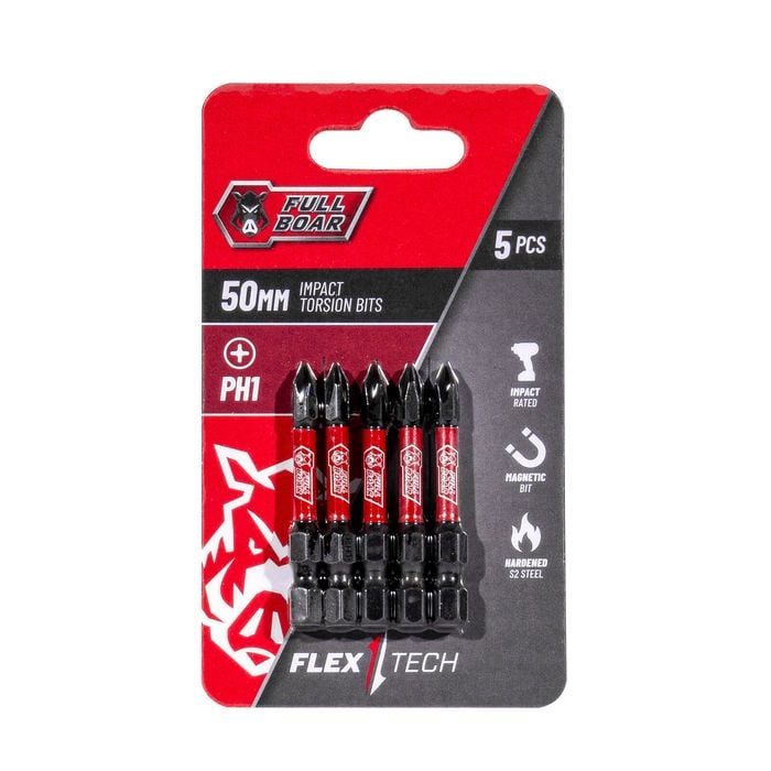 Full Boar PH1 x 50mm Impact Torsion Bit - 5 Pack