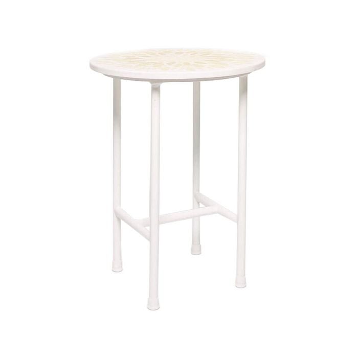 Rayell Marble Side Table Printed Kaleidoscope Tan Marble/White Legs 40x50cm