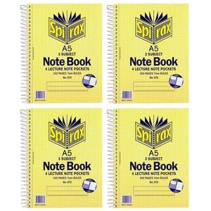 4x Spirax No.572 A5 3 Subject School/uni 300 Pages Notebook 21cm W/ Note Pockets