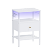 Advwin Bedside Table with Charging Station and LED Lights Adjustable Fabric Drawer White