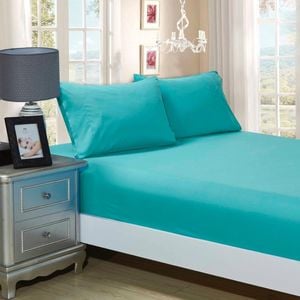 Fabric Fantastic 1000tc Ultra Soft Double Size Bed Teal Fitted Sheet & 2 Pillowcases Set