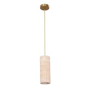 Cla Lighting Sagitta Interior Oblong Pendant Light With Brass Highlight Beige Travertine