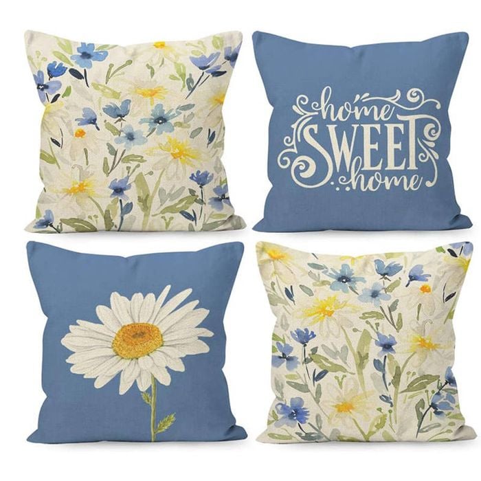 Catzon 4 Pcs Linen Throw Pillow Covers Watercolor Flower for Bed Sofa Decor 45X45cm
