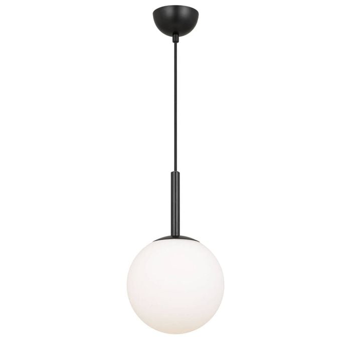 Telbix Bally Modern Pendant Hanging Lamp Light Glass Metal Black Opal Matt