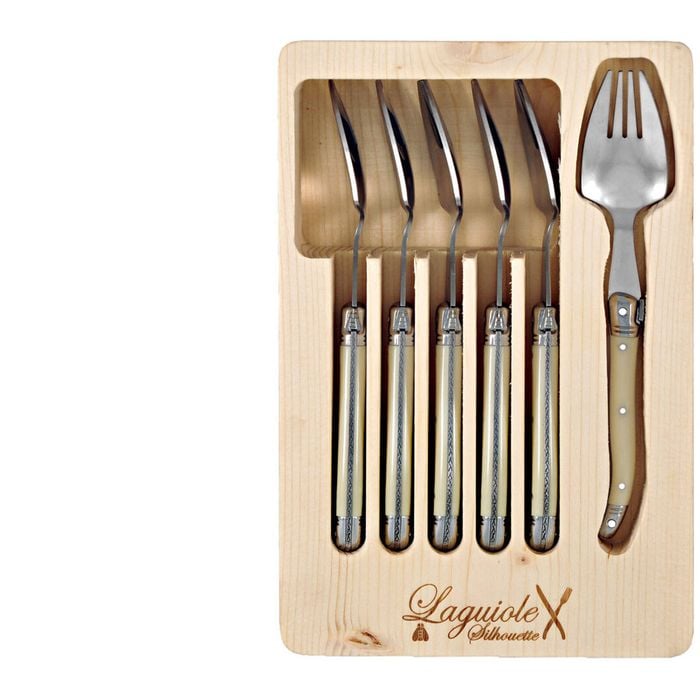 6pc Laguiole Silhouette Stainless Steel Spork Cutlery Set - Ivory