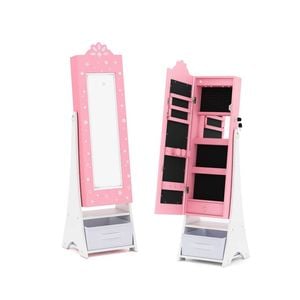 Costway Kid Mirror Jewellery Cabinet Jewelry Armoire Organizer Pink