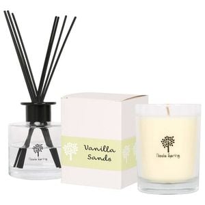 Nicola Spring Soy Wax Scented Candle & Reed Diffuser Set - Vanilla Sands 160g Candle 28 Hour Burn & 200ml Diffuser 60 Day Scent