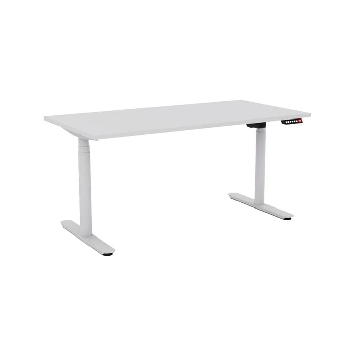 Olg Agile Motion Plus Round Leg White Frame White Top Height Adjustable Desk L1200mm X W600mm