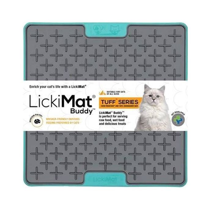 LickiMat Tuff Buddy Boredom Buster Cats Slow Feeder Mat Turquoise