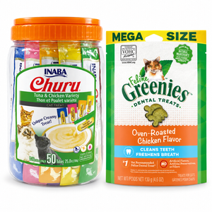 Inaba Churu Tuna with Chicken 50 Pack + GREENIES Chicken 130g | Cat Treat Variety Pack