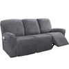 Smarcute 3 Seater Velvet Recliner Chair Sofa Couch Cover 8 Piece for 3 Cushion Seat Grey