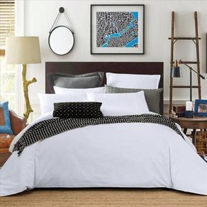 CottonMore Bamboo Cotton 650TC Sateen Plain White Doona Quilt Cover Set - King