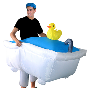 Adult Inflatable Bath Tub Swimming Pool Costume Blow Up Halloween w/ Duck & Shower Cap