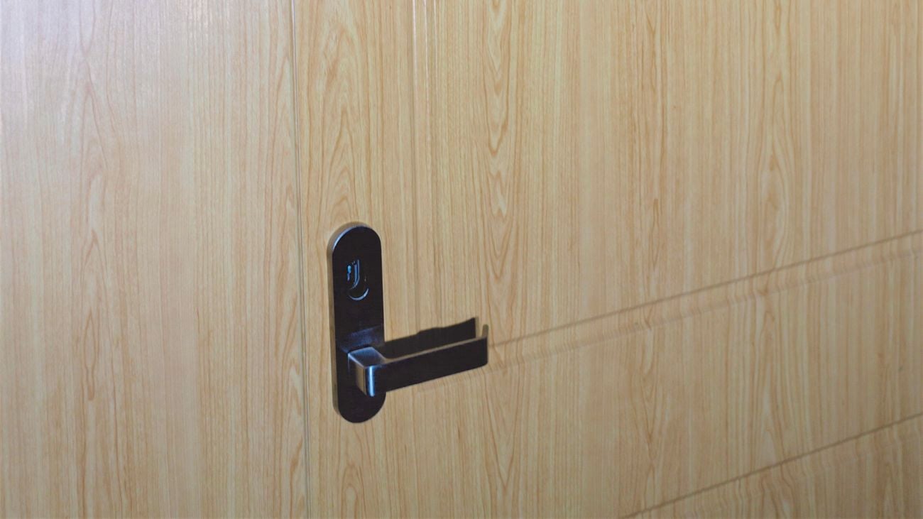 A close-up of a door handle