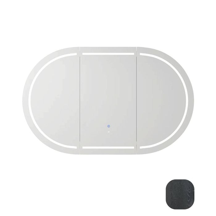 Attica 1200mm Black Oak Bentwood Oval LED Shaving Cabinet With Powerpoint