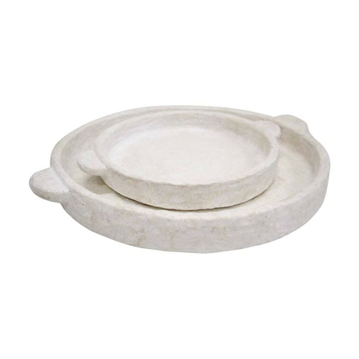 2pc Lvd Mediterranean White Cement Serving Tray Set Home Decor 35x30x4cm