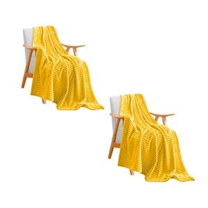 SOGA 2 Pack Yellow Thin Flannel Throw Blanket 200x230cm