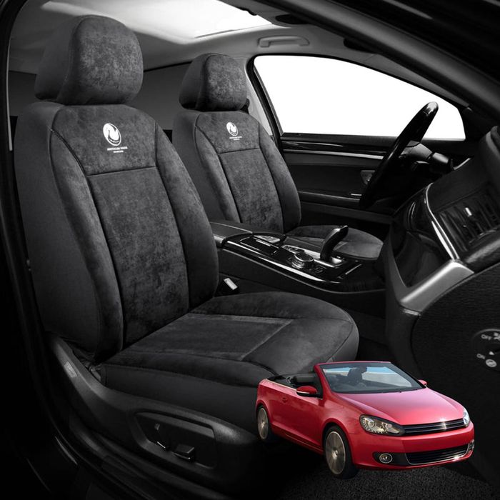 Australian Goose Edition Front Seat Covers for Volkswagen Golf 2011 - 2013 Cabriolet (MK6) - Suede, Universal Fit - Black