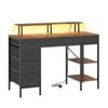 Advwin Gaming Desk with LED Lights & Power Outlets, 120cm Computer Desk with 6 Fabric Drawers