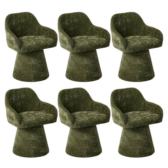 Oikiture 6x Dining Chair Swivel Armchair Lounge Accent Chairs Chenille Green