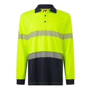 Hard Yakka Yellow/Navy Men's Long Sleeve Hi Vis Taped Polo - Size 3XL