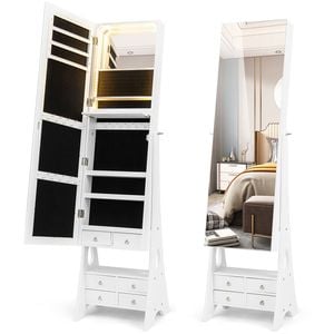 Costway Mirror Jewelry Cabinet Armoire Vanity Jewelry Organizer White