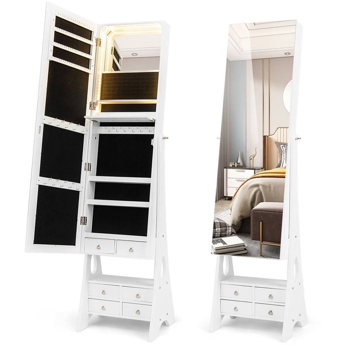 Costway Mirror Jewelry Cabinet Armoire Vanity Jewelry Organizer White