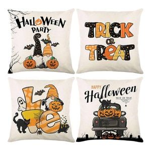 Catzon 4 Pcs Scary Throw Pillow Covers Linen Cushion Case for Decor 40X40cm