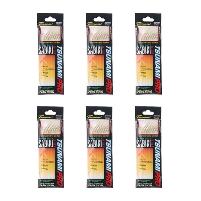 6x Tsunami 8 Red Hook Sabiki Rig - Iridescent Glo Head Flash and Beads Size 12