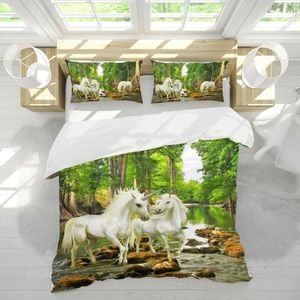 3D Unicorn Forest 375 Bed Pillowcases Quilt King Size
