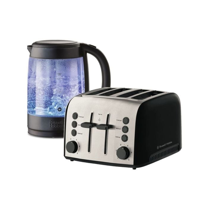 Russell Hobbs Brooklyn Glass Kettle and 4-Slice Toaster Set