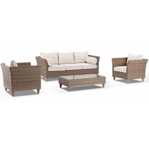 Carolina 3+1+1 Seater Lounge Set Coffee Table Brushed Wheat & Cream Cushions