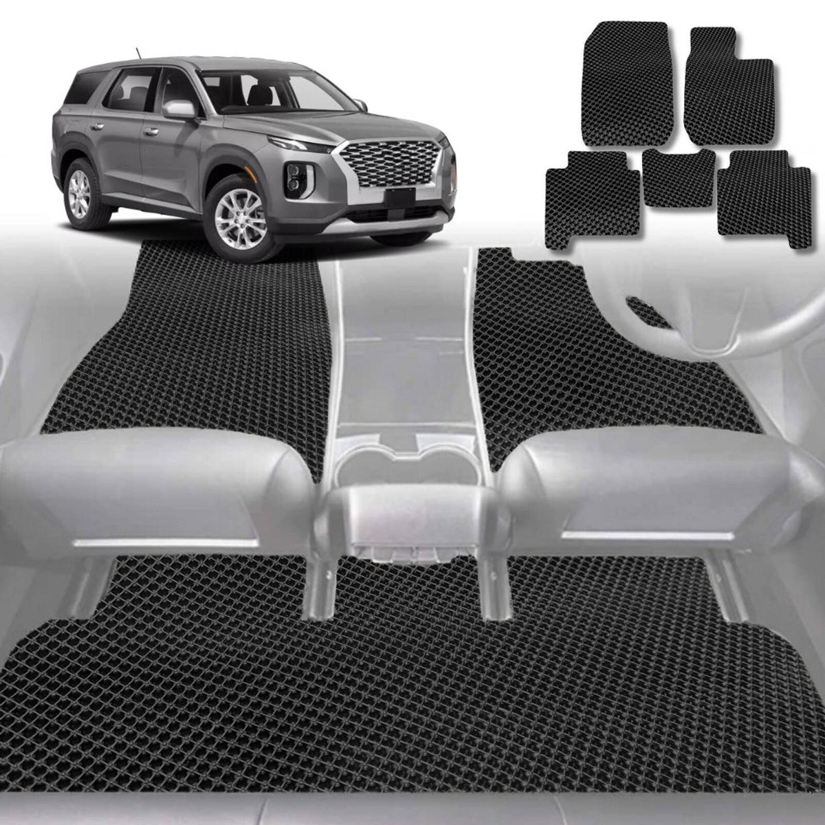6D Diamond Car Floor Mats for Hyundai Palisade 2021-Current 7 Seater ...