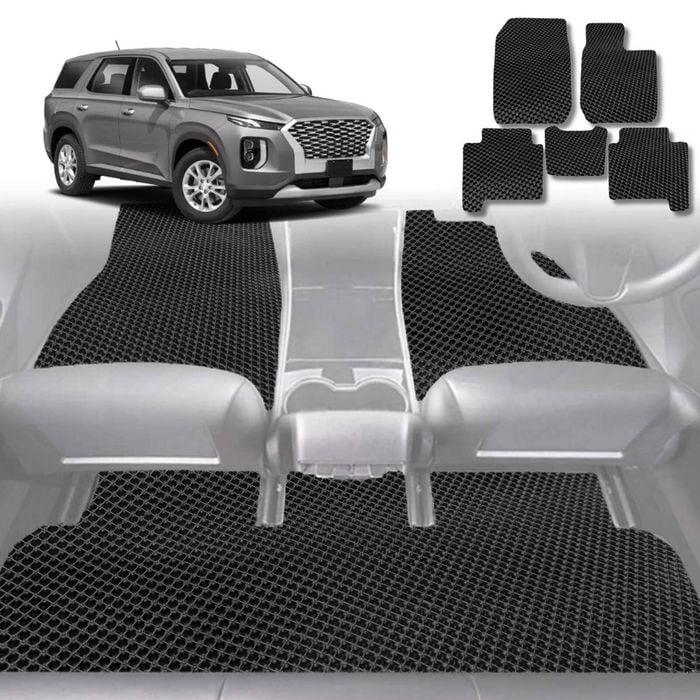 6D Diamond Car Floor Mats for Hyundai Palisade 2021-Current 7 Seater-Ultimate Set-Black-Outback GT