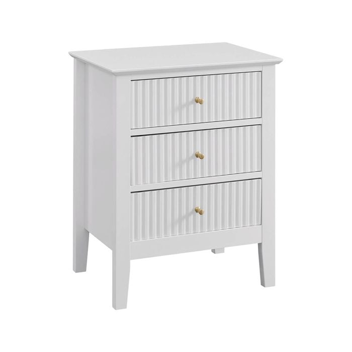 Zara Fluted 3 Drawer Side Table White
