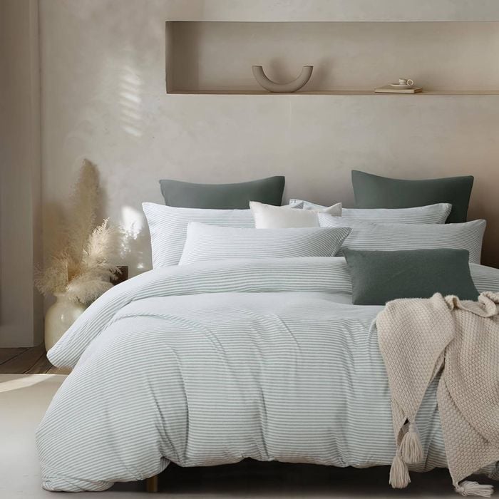 Gioia Casa 100% Jersey Cotton Quilt Cover Set - Sage Stripe - Single
