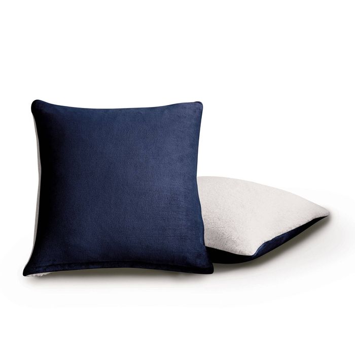Gioia Casa Twin-Pack Teddy Sherpa European Pillowcases – Reversible, Zipper Closure, Machine Washable (65x65cm, Navy Blue)