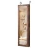 Costway Wall Mount Jewellery Cabinet W/mirror Led Lights Bedroom Brown