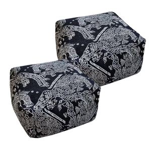 SOGA 2 Pack 55cm Square Pouffe Ottomans Black 30cm High