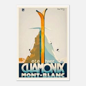 Galrie Vintage Ski Poster of Chamonix Mont Blanc: Summer and Winter Sports Art, Poster Only, A1 60 x 84cm (23 x 33inch)