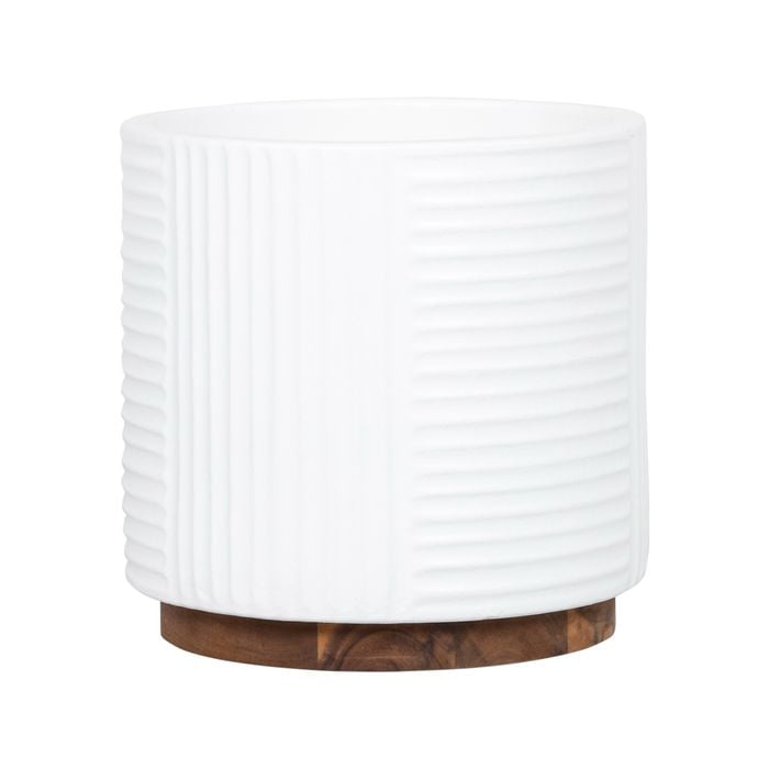 245 x 250mm White Large Round Ribbed Ceramic Pot